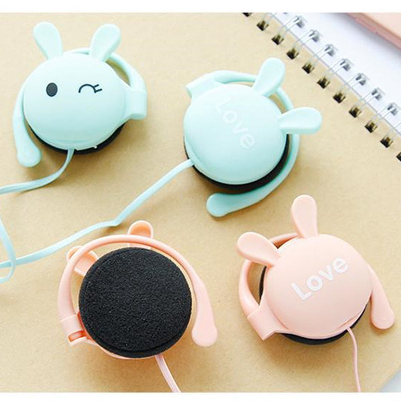 Cartoon Love Bunny Headphones with Mic and Ear Hooks