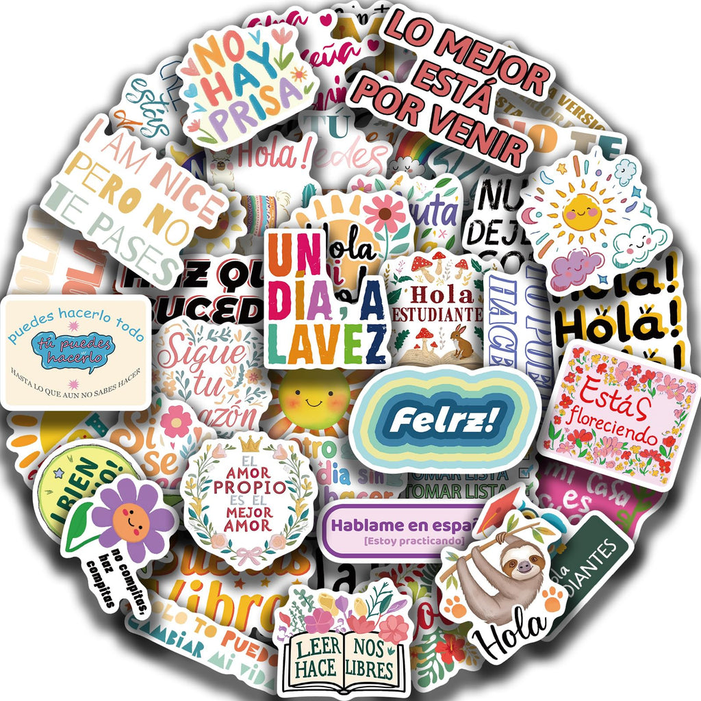 Spanish Motivational Stickers for Students 50Pcs Inspirational Stickers for Adults Teachers Women Affirmation Positive Quotes Stickers for Journal Spanish Class