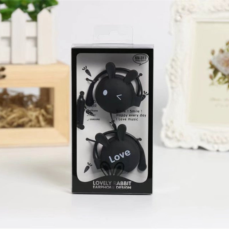 Cartoon Love Bunny Headphones with Mic and Ear Hooks