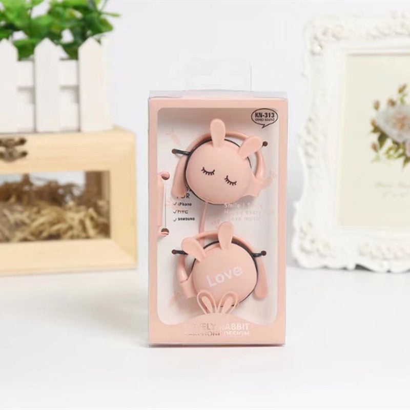 Cartoon Love Bunny Headphones with Mic and Ear Hooks