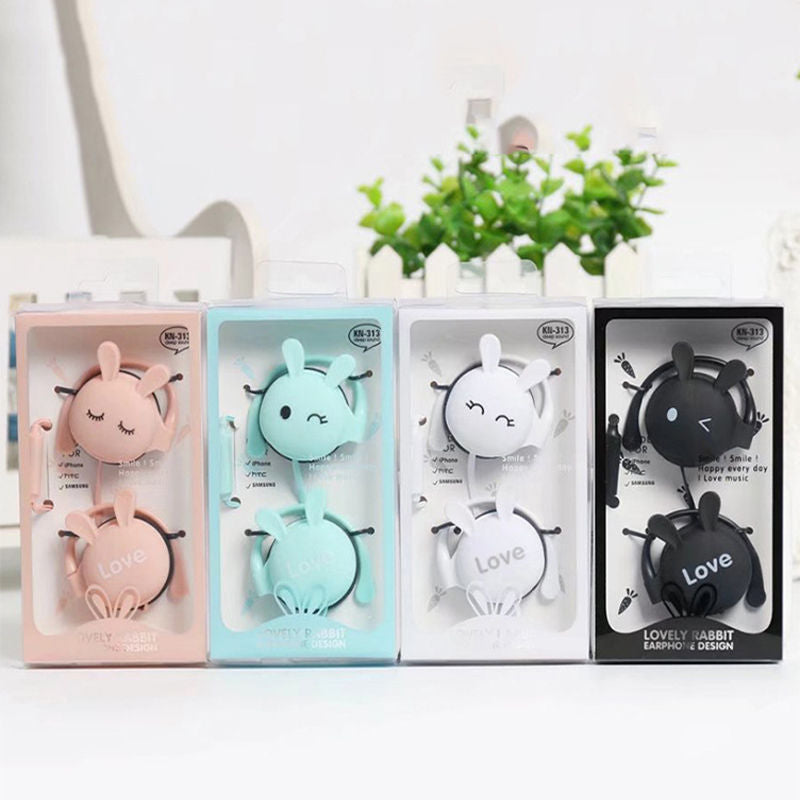 Cartoon Love Bunny Headphones with Mic and Ear Hooks