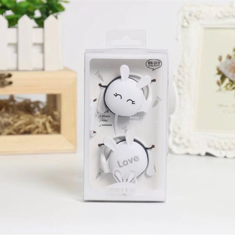 Cartoon Love Bunny Headphones with Mic and Ear Hooks