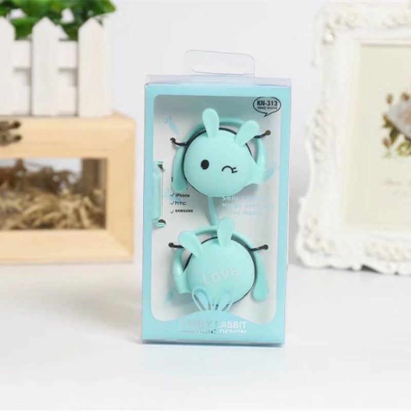 Cartoon Love Bunny Headphones with Mic and Ear Hooks