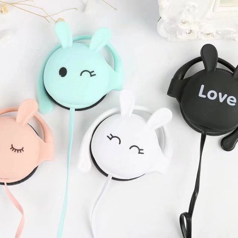 Cartoon Love Bunny Headphones with Mic and Ear Hooks