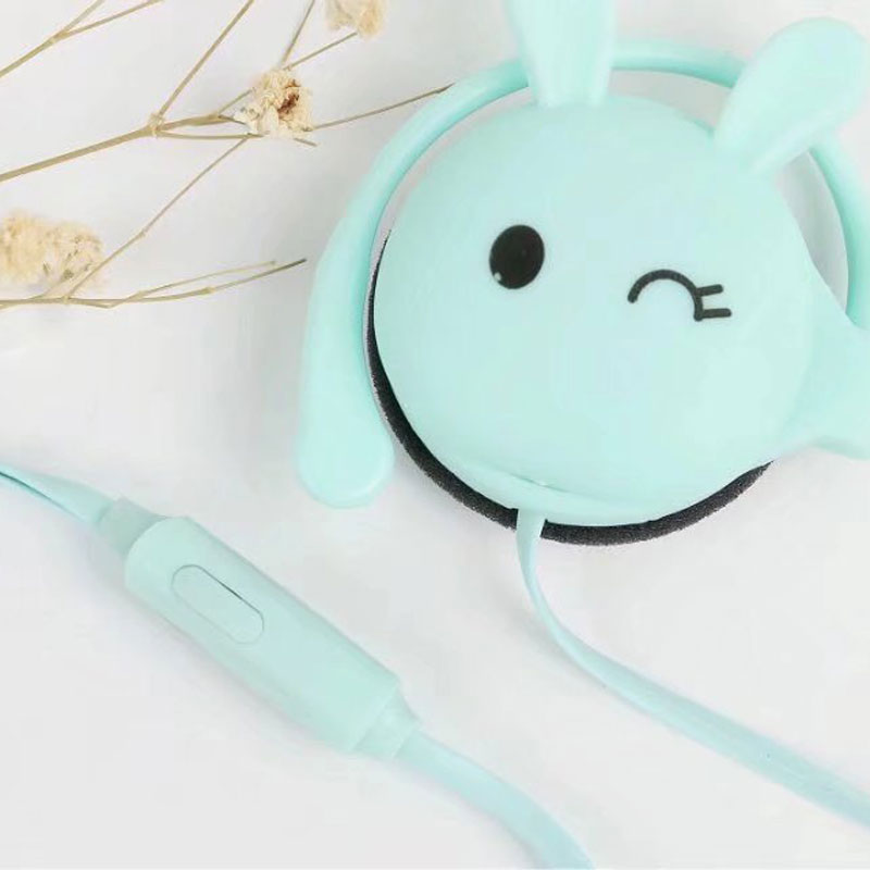Cartoon Love Bunny Headphones with Mic and Ear Hooks