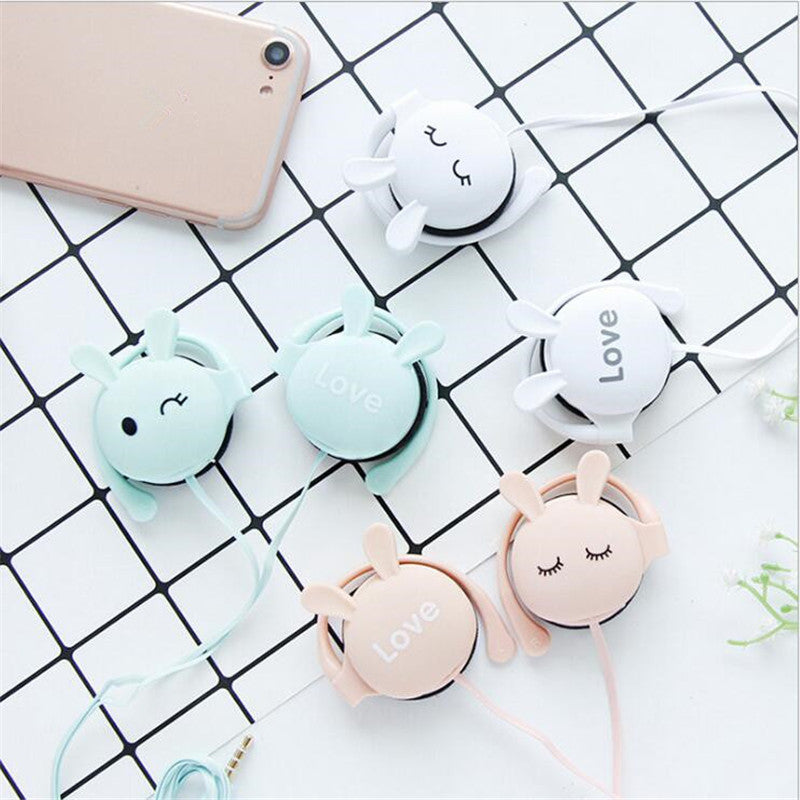 Cartoon Love Bunny Headphones with Mic and Ear Hooks