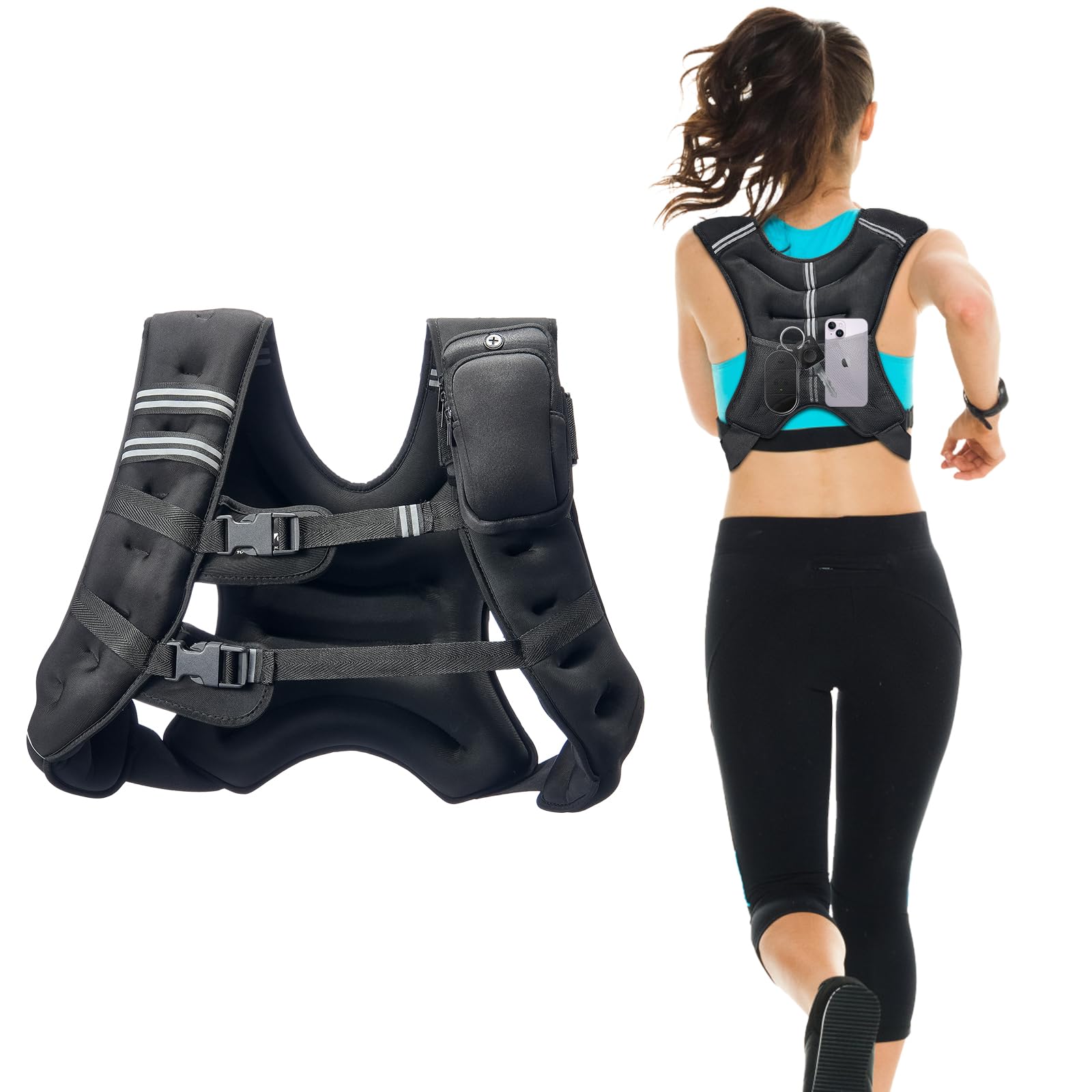VEVOR Weighted Vest 30 lbs Weight Vest with Reflective Stripe Adjustable Buckle Body Weight Vest for Men Women Workout Equipment for Strength Training Running Jogging Fitness and Weight Loss